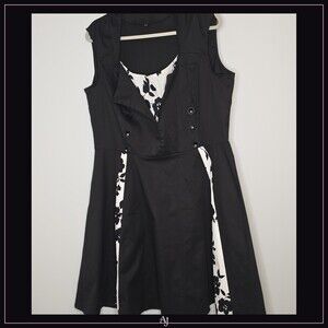 Coco Small Black Polyester Dress Double Breasted Floral Side Panels